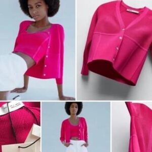 Zara Set 2Pcs  Fuchsia Button-Up Cardigan with top blogger favorite